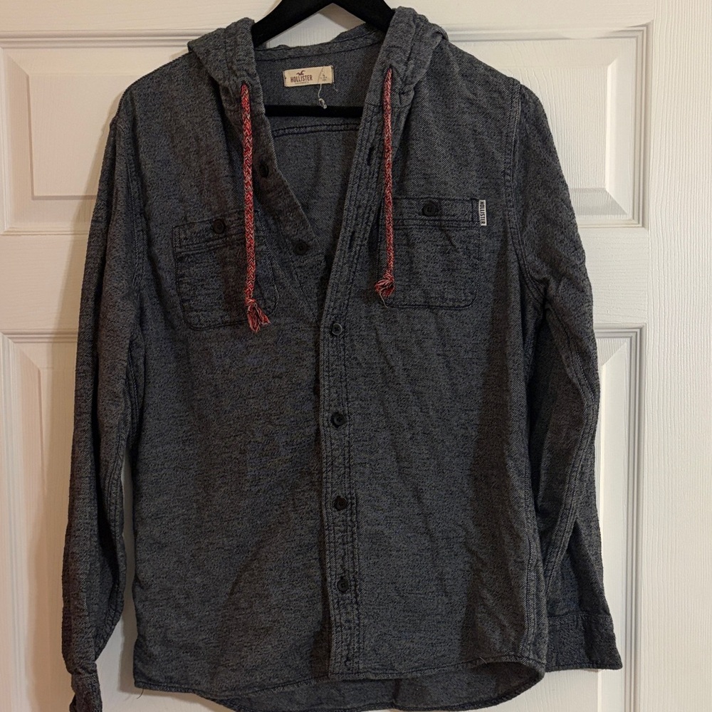 Hollister Co. Men’s Hooded Button-Down Shirt Jacket Grey Marl Size L